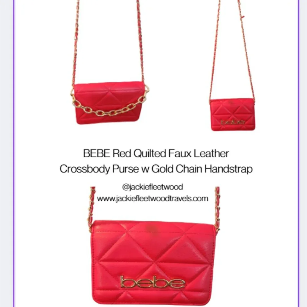 BEBE Red Quilted Faux Leather Crossbody Purse w Gold Chain Handstrap
